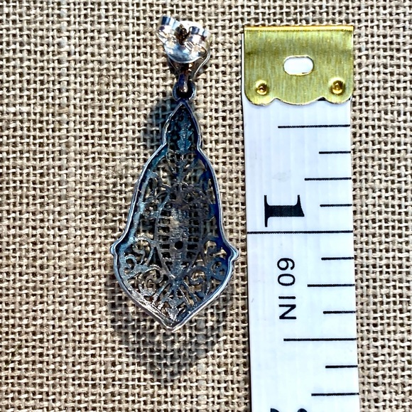 Ornate Vintage Filigree Sterling Silver and Diamond or Sapphire Earrings - Picture 8 of 8